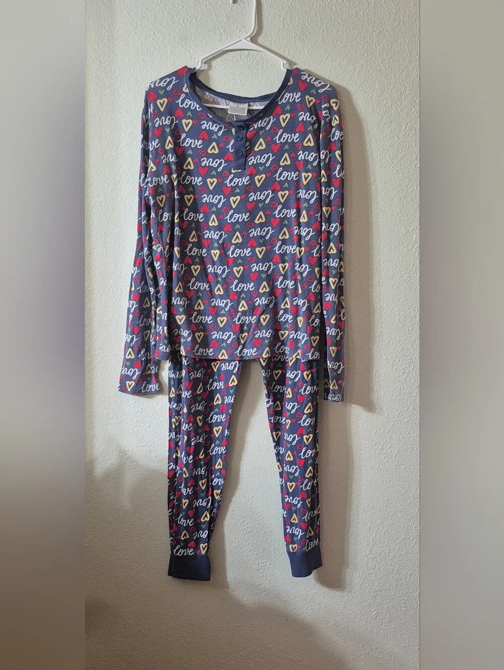 Serra Navy 'Love' Heart Print Long-Sleeve Pajama Set